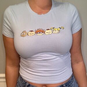 Nickelodeon Cropped Light Blue Baby Tee  With Embroidered Rugrats | Size L